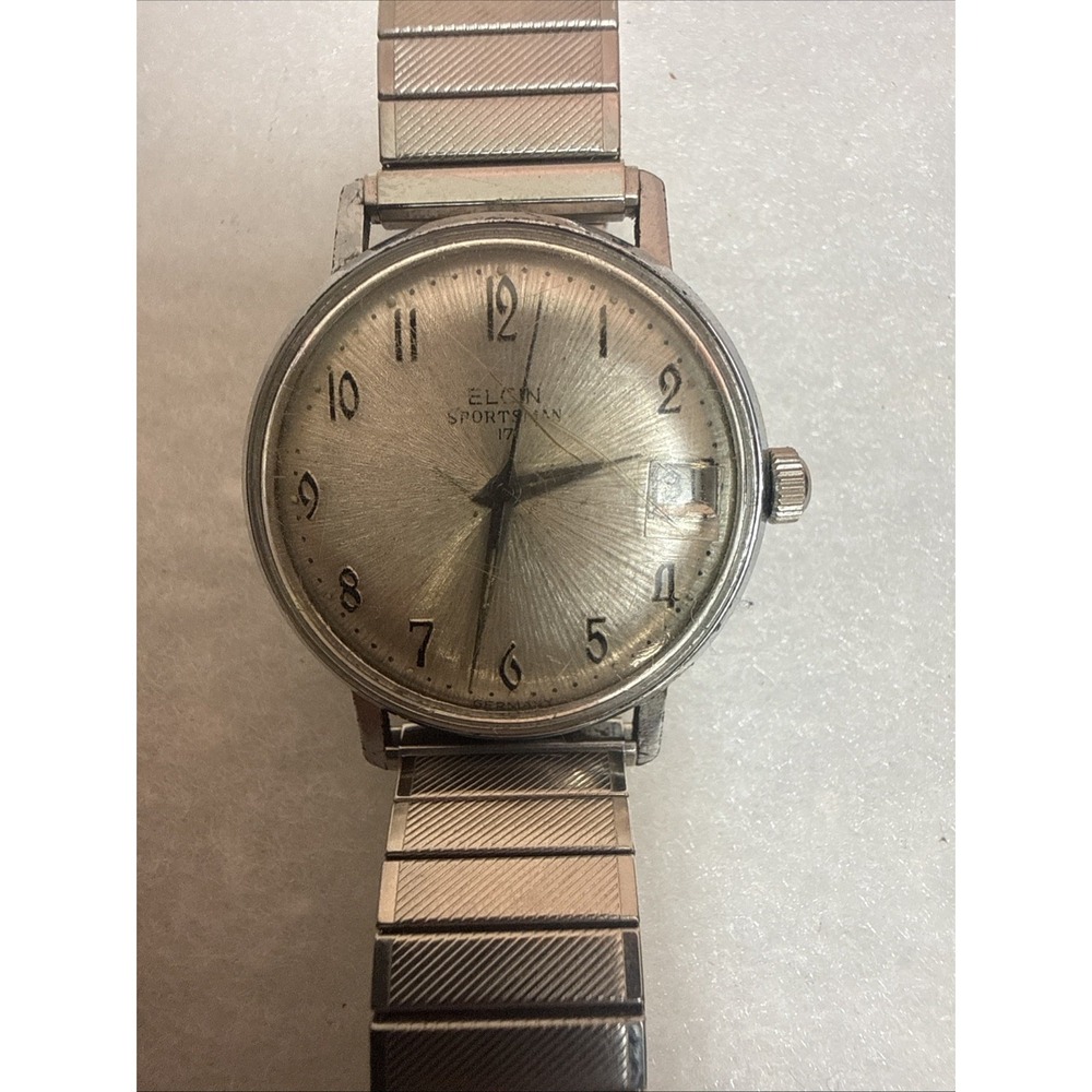 Vintage ELGIN sportsman men's manual wind watch Sunburst dial Germany 1960s